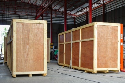 Art crate wooden boxes in a warehouse for fine art shipping in Georgia